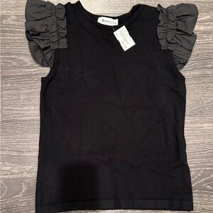 Black Sleeveless Top with Ruffled Shoulders